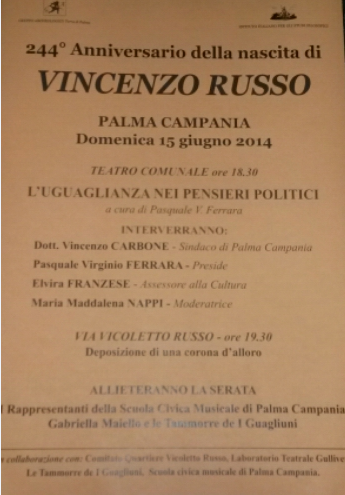 Palma Campania, domenica 15 si celebra il 244mo anniversario della nascita di Vincenzo Russo
