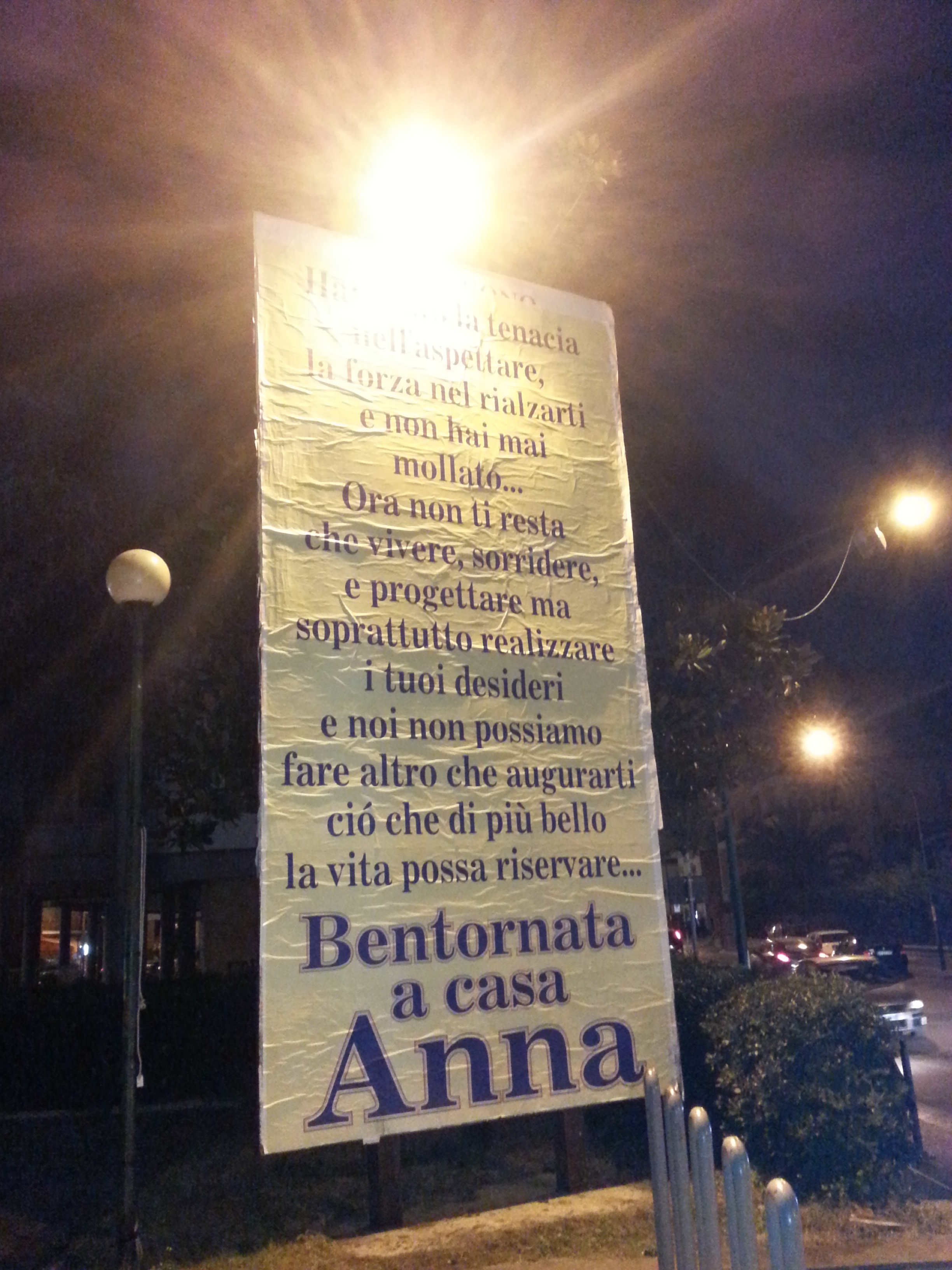 FOTO – Un mega poster campeggia a Saviano: “Bentornata a casa Anna”