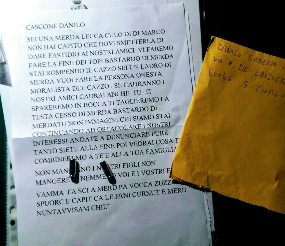 San Giorgio a Cremano: proiettili e lettera minatoria a Danilo Cascone di M5S