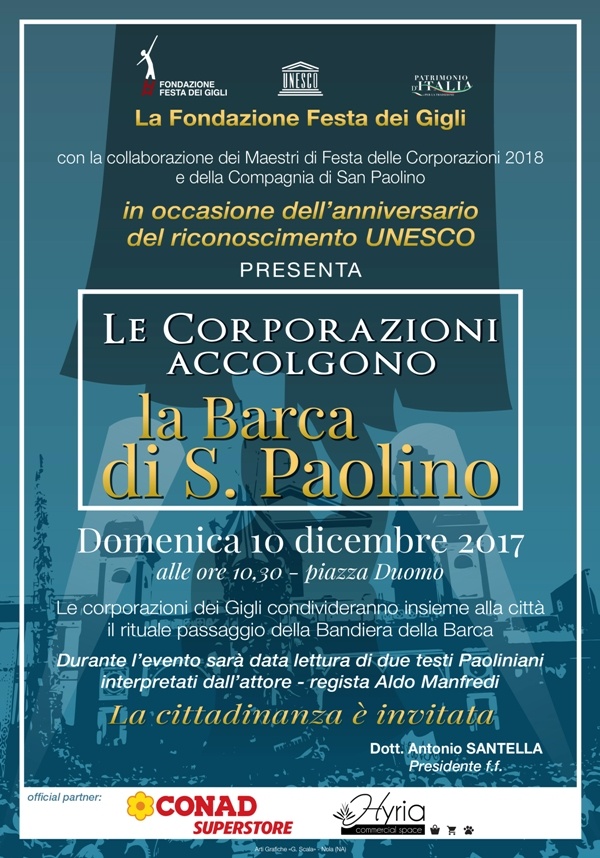 Nola: barca e corporazioni insieme per celebrare il quarto anniversario del sigillo UNESCO della Festa