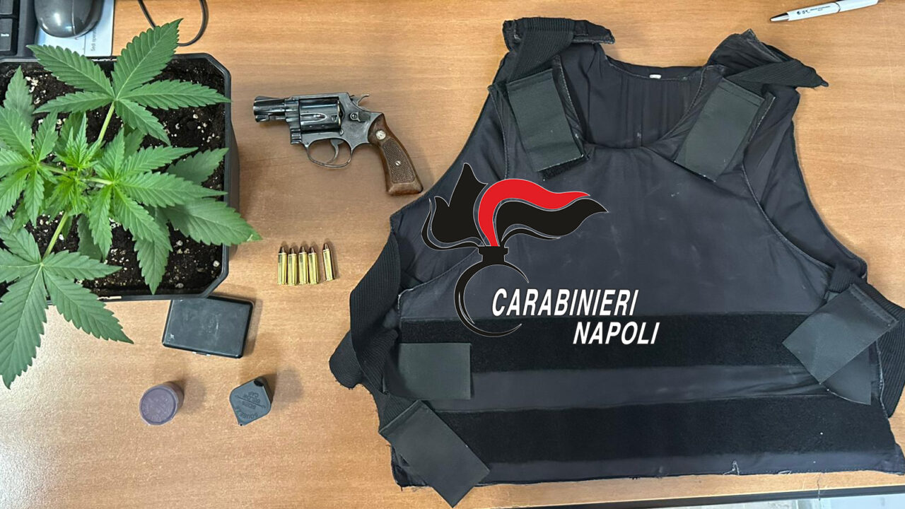 San Vitaliano: pistola, giubbotto antiproiettile e una piantina di cannabis in casa, arrestato